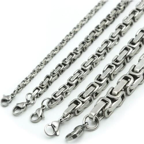 5pcs 2.6mm 4mm 5mm 6mm 8mm Men Chain Silver Tone 316 Stainless Steel 22cm Byzantine Box Link Necklace Bracelet