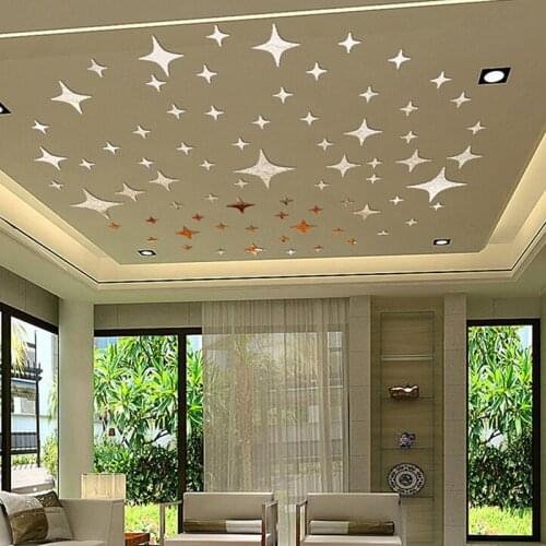 50PCS 3D Star Acrylic Mirror Wall Sticker DIY Living Room Bed Room Background Wall Mirror Wall Sticker Home Decoration