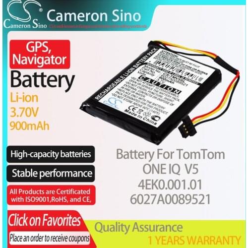 CameronSino Battery for TomTom ONE IQ V5 4EK0.001.01 fits TomTom 6027A0089521 GPS,Navigator battery 900mAh 3.70V Li-ion Black