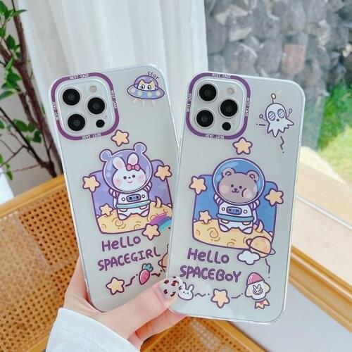 Sumkeymi Phone Case For iphone 11 Case For iphone 12 7 8 Plus mini Pro Max XS XR Transparent Funny Astronaut Silicone TPU Cover