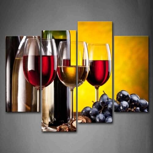 Home Decoration Living Room Canvas Print painting 4 pieces Wall Art Picture Red wine glass framed XJ1-300-219