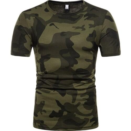 Mens Spring And Summer Cotton Youth Studentt Fashion T-Shirt Military Camouflage Top T Shirt Round Neck Loose Male