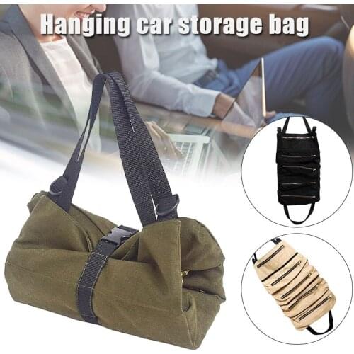 Canvas Car Storage Bag Multifunctional Suspension Automotive Interior Multi-Layer Zippered Tools Organizer Pouch DSA1
