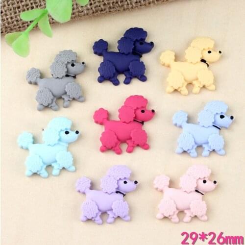 Kawaii Resin Cabochons 10pcs 29*26mm Rubber Solid Colors Flatback Cute Animal Poodle Dog Clay Beads Embellishments Scrapbooking
