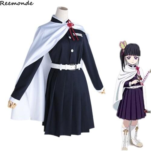 Anime Demon Slayer: Kimetsu no Yaiba Cosplay Tsuyuri Kanawo Costume Shirt Pants Coat Uniform Black Short Wig Hair Women Clothes