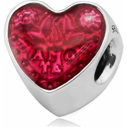 Latin Love Heart Beads for Jewelry Making DIY Valentine Day Sterling Silver 925 Jewelry AMO TE Charm Beads for Charms Bracelets
