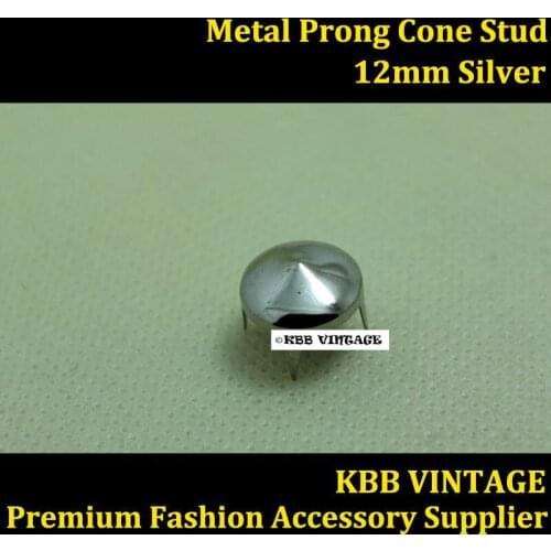 Punk DIY Metal Round Cone Stud 12mm in Silver with 4 Prongs for Leather Craft/Bag/Shoe/Clothing/Cap/Jacket