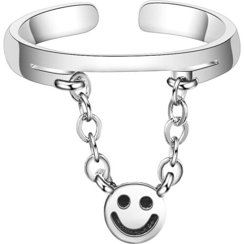Fashion Smiling Face Tassel Thai Ring 925 Sterling Silver Open Finger Ring For Women Party Jewelry Gift