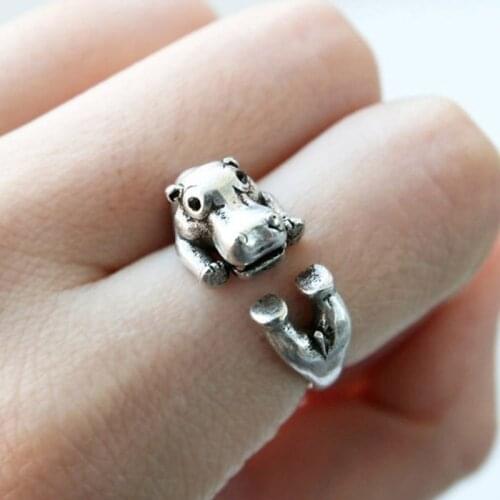 Fashion Antique Sliver Rings For Men and Women Vintage Adjustable Hippo Bagues Femme Alloy Animal Wrap Ring
