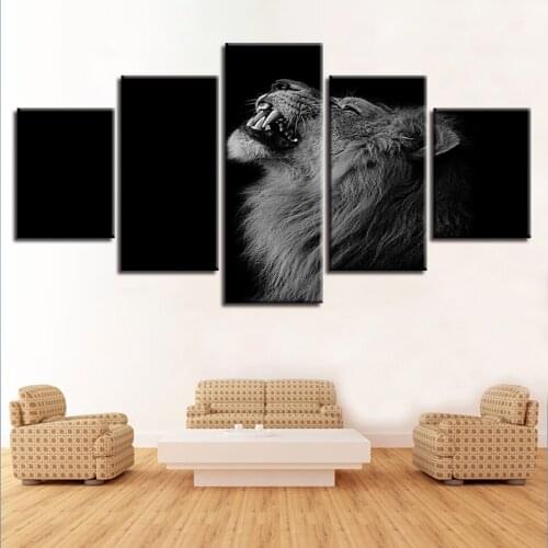 Modular Canvas HD Prints Posters Home Decor Wall Art Pictures 5 Pieces Smiling Lion Art Paintings No Frame