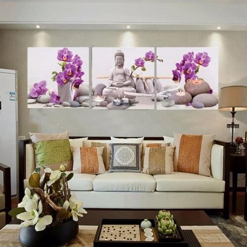 Triptych buddha Statue diy Diamond Painting Diamond Embroidery Full square round drilling 5d Diamond Mosaic kits candle zen ston