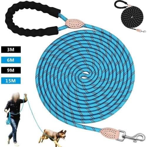 Nylon Dog Leash Reflective Long Dog Tracking Leashes Outdoor Walking Pet Round Rope For Small Medium Large Dogs 3M/6M/9M/15M