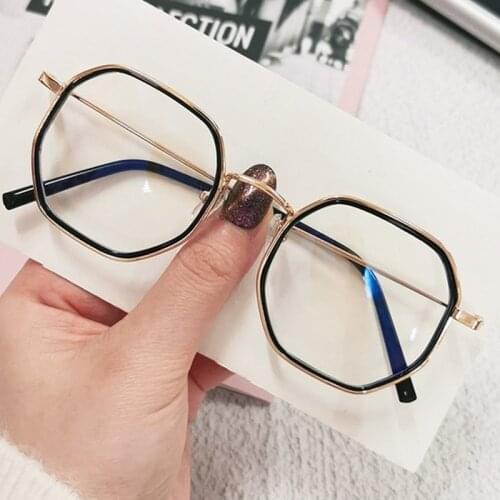 New Trends Office Anti Blue Light Oversized Glasses Computer Women Blue Blocking Gaming Big Size Polygon Eyeglasses Metal Frame