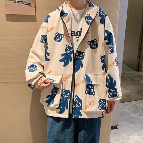 Autumn hooded jacket mens loose casual bear print fried Street coat spring and Autumn clothes winter jackets modis stone lol