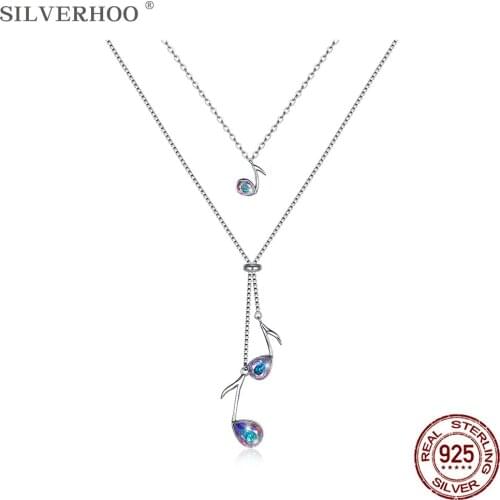 SILVERHOO 925 Sterling Silver Necklace Women Music-Note Pendant Multilayers Necklaces Austria Crystal Good-Looking Fine Jewelry