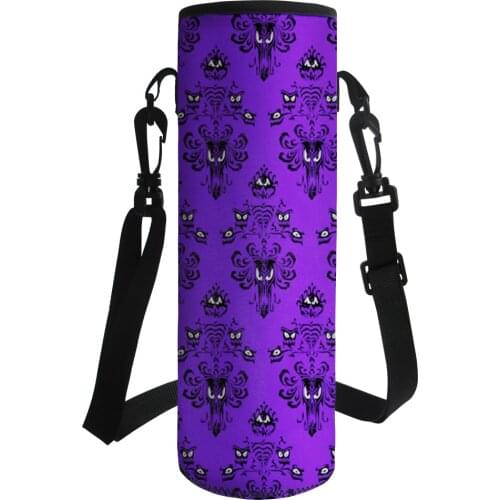 Purple Haunted Mansion Print Water Bottle Carrier Insulated Cover Bag Holder Strap Pouch Outdoor Neoprene Thermal Bottles Cover