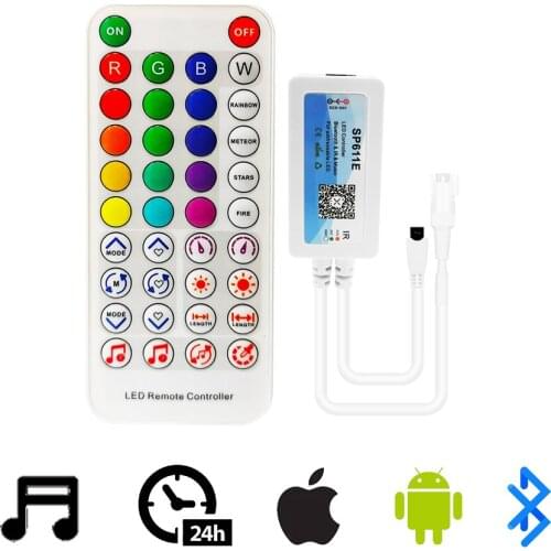 SP611E RGB Smart Music LED Controller Bluetooth App With IR Remote Built In Mic For WS2812 WS2811 Addressable Strip DC5V-24V