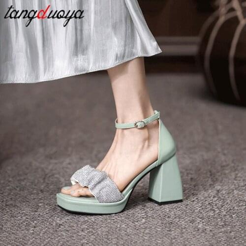 Rhinestone Platform Women Sandals Summer 2021 Female Shoes Woman Block Heel Fashion Buckle Causal Sandals Cheap High Quality
