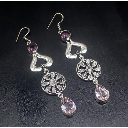 Gemstonefactory Big Promotion Single Unique 925 Silver Pink Topaz Amethyst Women Ladies Gifts Dangle Drop Earrings 20211751