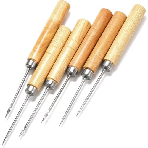 2pcs/lot Wooden Handle Sewing Awl Hand Stitching Bracelet Leather Craft Needle for Jewelry Making Needle Hook