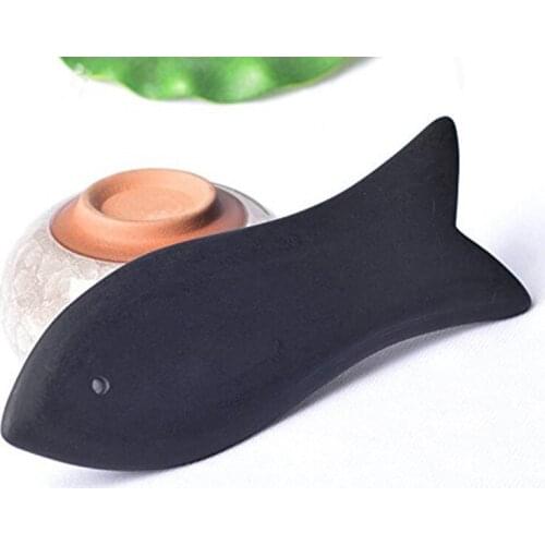 Black Fish Shape Bian Stone Chinese Gua Sha Scraper Body Face Acupuncture Therapy Massage Tool Energy Relaxation GuaSha Board