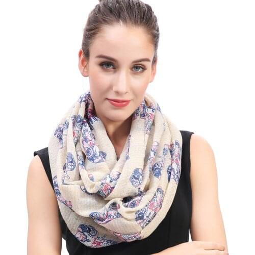 Boho Style Elephant Print Womens Infinity Loop Scarf Snood Gift Accessories Soft Lightweight