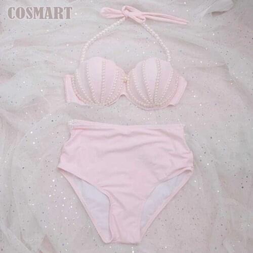 [STOCK] NEW Cute Swimsuit Mermaid Bikini Swimwear Pink Shell Bra Pearl Decoration Summer Lolita Sweet Clothing