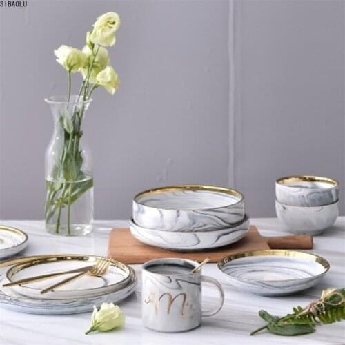 Top Bone Ceramic Bowl Dinner Set Rice Noodles Bowl Phnom Penh Marble Pattern Series Ceramic Bowl Family Soup Bowl Set