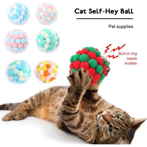 1PC Pet Supplies Cat Toys Self-excited Ball Funny Cat Ball Plush Bell Ball Multicolor Cat Interactive Toys Stitching Color