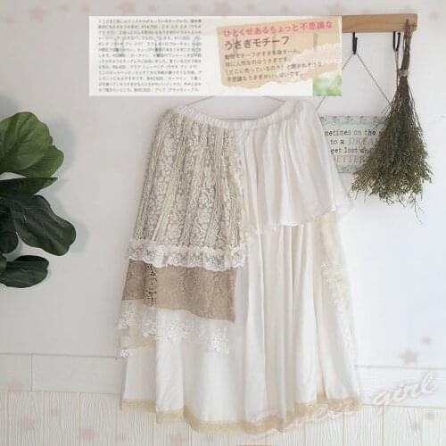Spring Autumn Mori Girl Sweet Lace Skirt Multi-layer Lace Patchwork Sweet Kawaii Skirt Women Elastic Waist Casual Basic Skirts