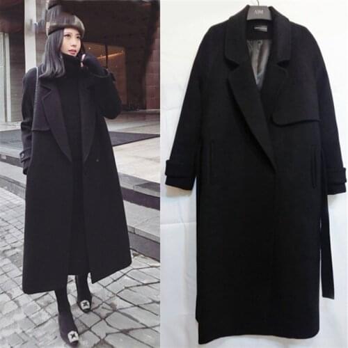 Spring Autumn Winter New Womens Casual Wool Blend Trench Coat Oversize Long Coat with belt Women Wool Coat Cashmere Outerwear