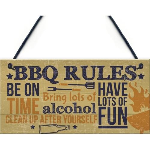 XLD Store BBQ Rules Wall Plaque Garden Shed Kitchen Pub Barbecue Alcohol Sign Friendship Man Cave Gift for Him