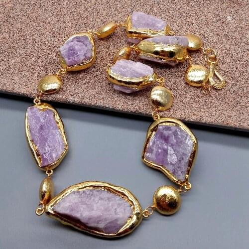 YYGEM Gold Plated Edge Brushed coin Bead Natural Pink Kunzite Rough Raw wrap Necklace 20" Ethnic for women