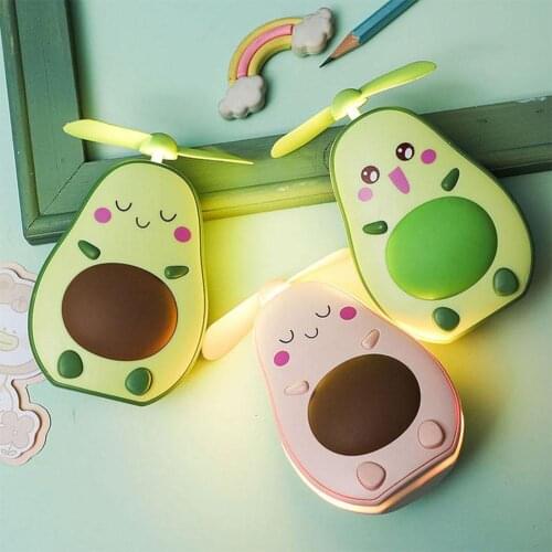 Avocado Shape Makeup Mirror With LED Light Portable Three Way Fill Lights USB Handheld Mini Air Cooler Fan Vanity Make Up Mirror