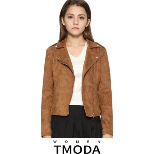 TMODA271 2021 Women Autumn Winter Suede Faux Leather Jackets Lady Fashion Matte Motorcycle Coat Biker Brown Zipper Outerwear