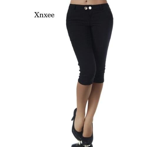 Womens Cropped Trousers Elastic High Waist Zipper Button Trousers Fashion Womens Pencil Pants Solid Color Zipper Casual Calf t