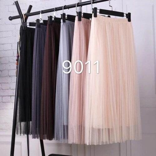 2019 summer tulle long skirts Women black beige pink gray white Mesh pleated skirt Layers A line Girl vacation beach skirts