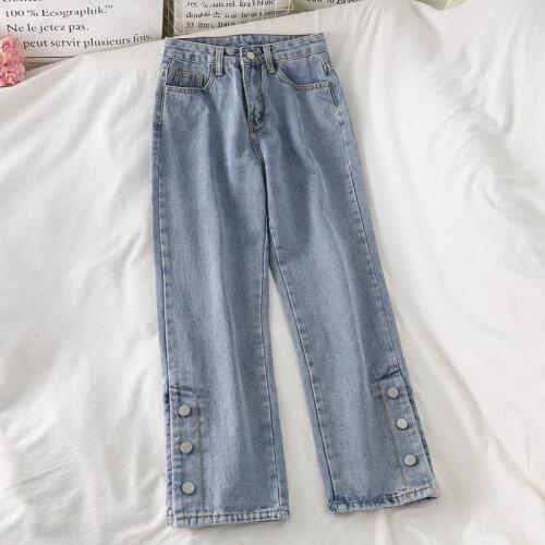 2021 Spring & Summer New Korean High Waist Split Simple Blue Jeans Loose Casual Plus Size Women Wide Leg Trousers Free Shipping