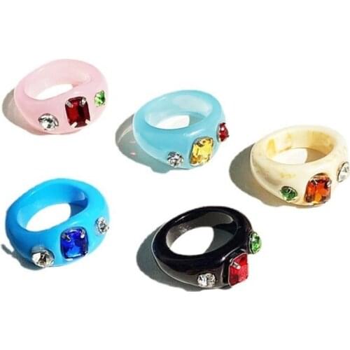 2021 New Colorful Girls Resin Ring Colorful Transparent Acrylic Rings Geometry Rings Set for Women Jewelry Gifts Womens Rings