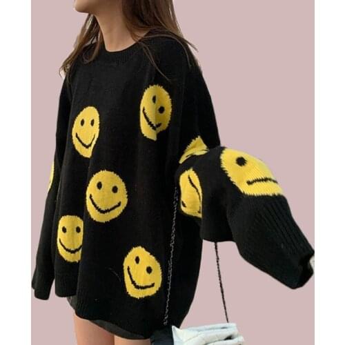2020 Autumn Winter Woman Sweater Smile Pattern Loose Korean Stylish Women Warm Oversize Casual Mujer Knitted Pullover Jumper