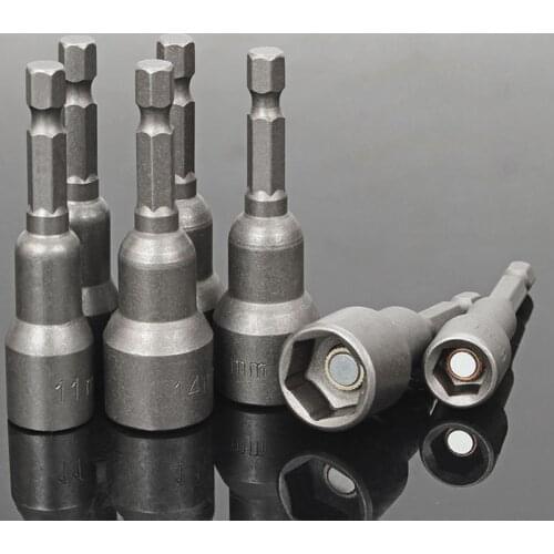 1pc Magnetic Impact Nut Driver Socket Metric 5mm~19mm Impact Grade Nut Setters 6.35mm Hex Shank Drill Bit Adapter