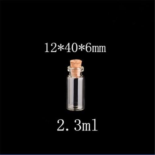 12*40*6mm 2.3ml Glass Bottles With Cork Small Transparent Mini Empty Glass Vials Jars 200pcs/lot