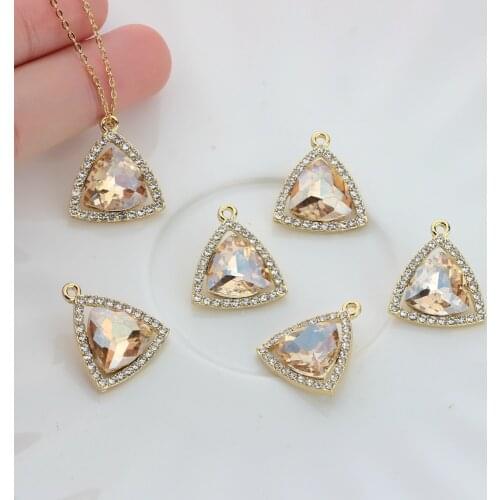 18mm 6pcs/lot Zinc Alloy Brass With Glass Rhinestone Triangle Charms For DIY Fashion Drop Earrings Making Accessories
