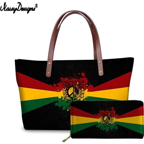 NOISYDESIGNS New Design Fashion Shoulder Bags 2pcs/set Jamaican Flag Printed Purse Wallets for Women Travel Handbags Feminina