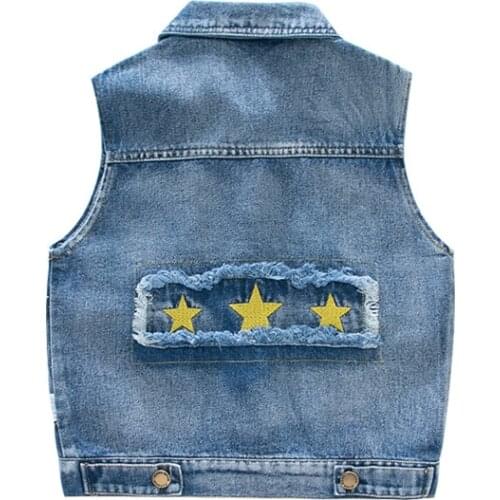 2020 Autumn Baby Boys Denim Vest Child Fashion Pocket Star Embroidery Waistcoat for Boy Kids Casual Sleeveless Coat Toddler Vest