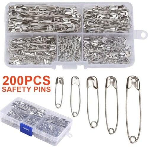 220pcs/box Silver Multi-Size Safety Pins Stainless Steel Needles Safety Pin for DIY Sewing Apparel Craft Tool Accessories Set