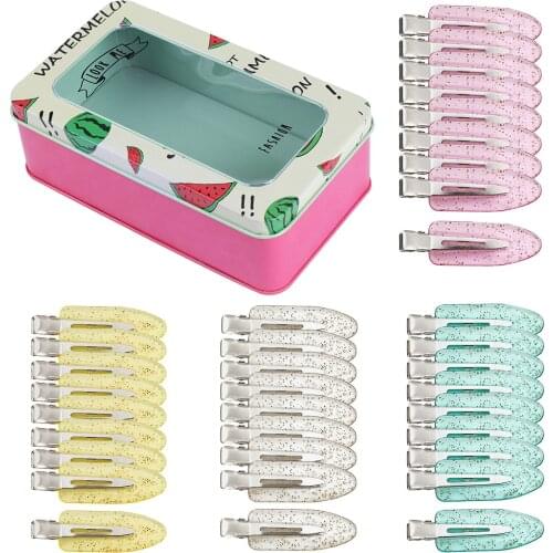 36PCS No Bend Hair Clips Transparent Glitter No Crease Hairclips Hairstyling Bangs Clips with Metal Tin Box for Women Girls