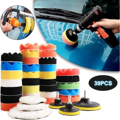 39PCS Car Polishing Pad Kit for M10 Drill Car Foam Drill Pad Buffering Polishing Set for Polishing Waxing Sealing Glaze Car Care