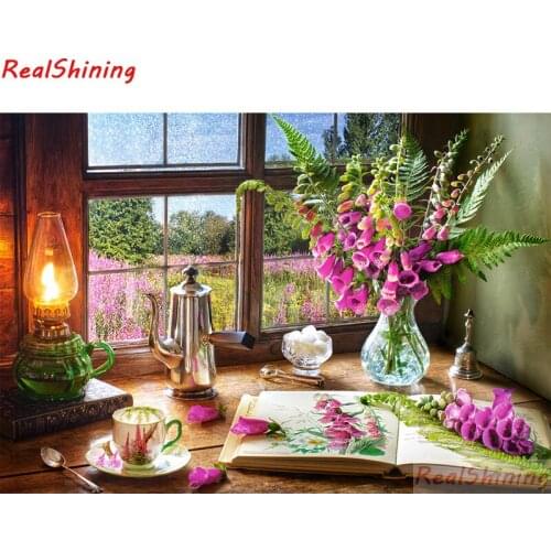 5D Diy Diamond Painting Cross Stitch full Square Diamond Embroidery Windows and flowers picture for room Decor H2473