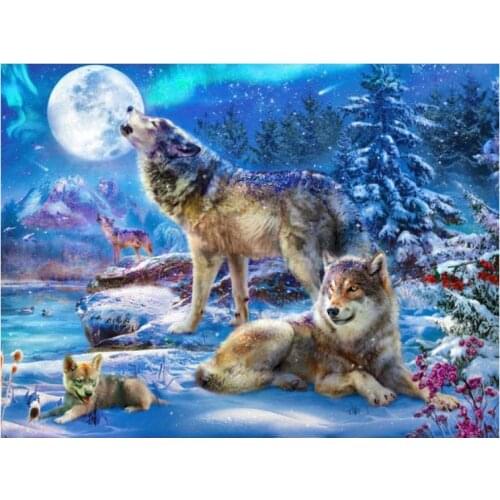 Winter snow diamond painting wolf family embroidery cross stitch animals rhinestone picture puzzle drawing wall decor craft gift